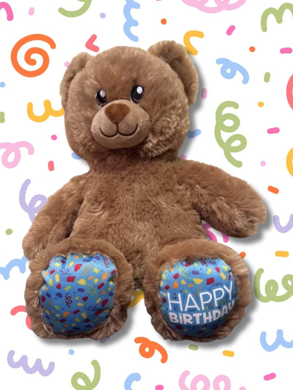 Build A Bear Happy Birthday Teddy 2019 Brown Plush Confetti Feet EUC